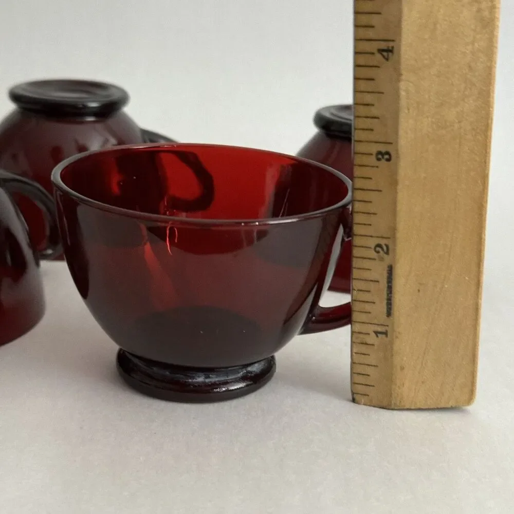 (4) Vintage Anchor Hocking Royal Ruby‎ Red Glass Teacups Cup 6oz